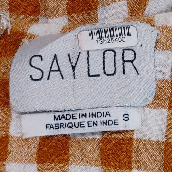 Saylor Laken Gingham Jumpsuit Sleeveless Ruffle Peplum Apricot Womens Size Small - Picture 5 of 10